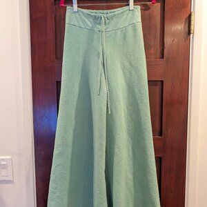 Small Turquoise Bohemian Folk Thermal Fleece Wide Leg Pants Jersey Hemp Cotton